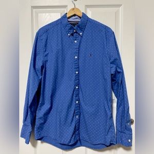 Tommy Hilfiger Men’s Blue with White Dots Button Down Long Sleeve Shirt sz M